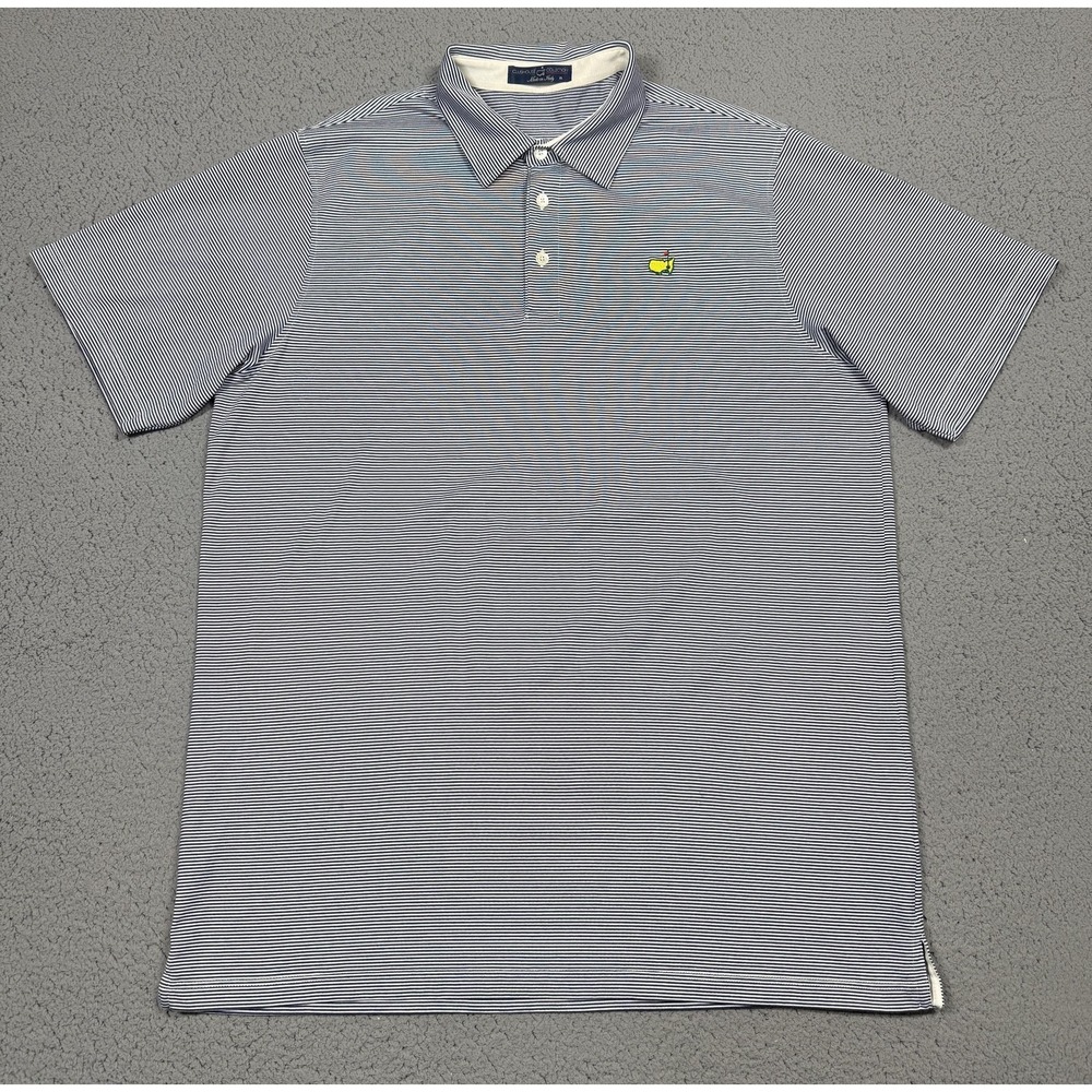 Masters Clubhouse Collection Polo Shirt Mens XL Blue Stripe Golf Stretch Italy